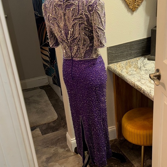 Laurence Kazar Purple Silver Embellished Bustier Gown - Picture 6 of 6